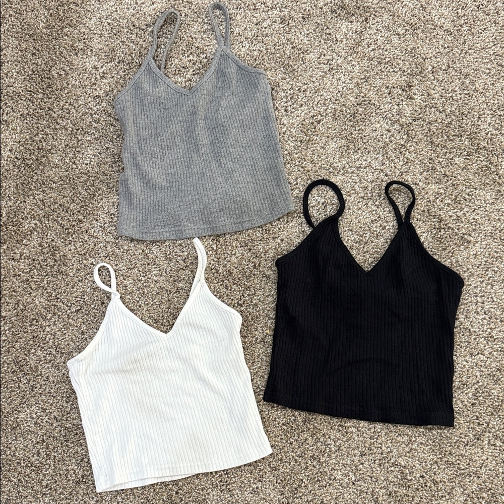 Topshop Women's Ribbed Tank Top Set - Gray, White, and Black